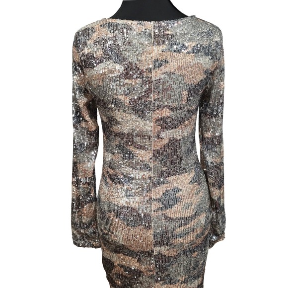 Venus Camo Sequin Long Sleeve V Neck Bodycon Mini Dress Size S - Picture 8 of 8